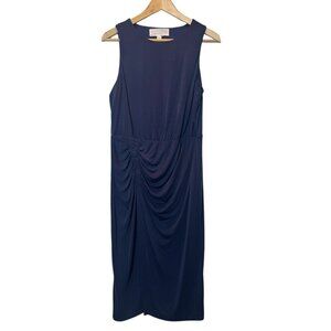 Superfoxx Navy Blue Sleeveless Midi Dress Size Large | Ruched Front Draped Bodyc